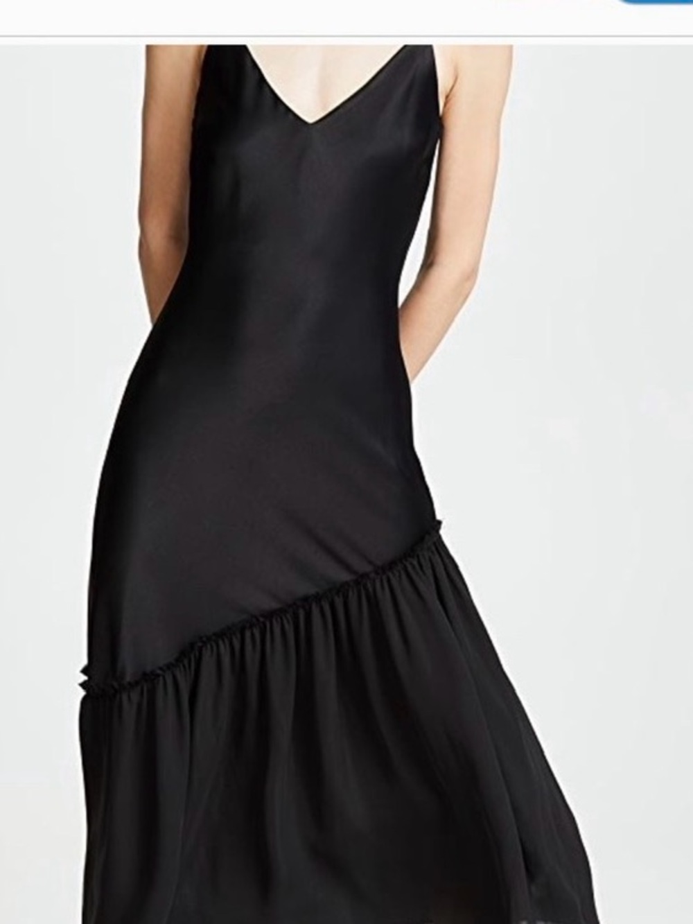 Frame Black V-Neck Slip Dress with Asymmetric Ruffle - Picture 2 of 4